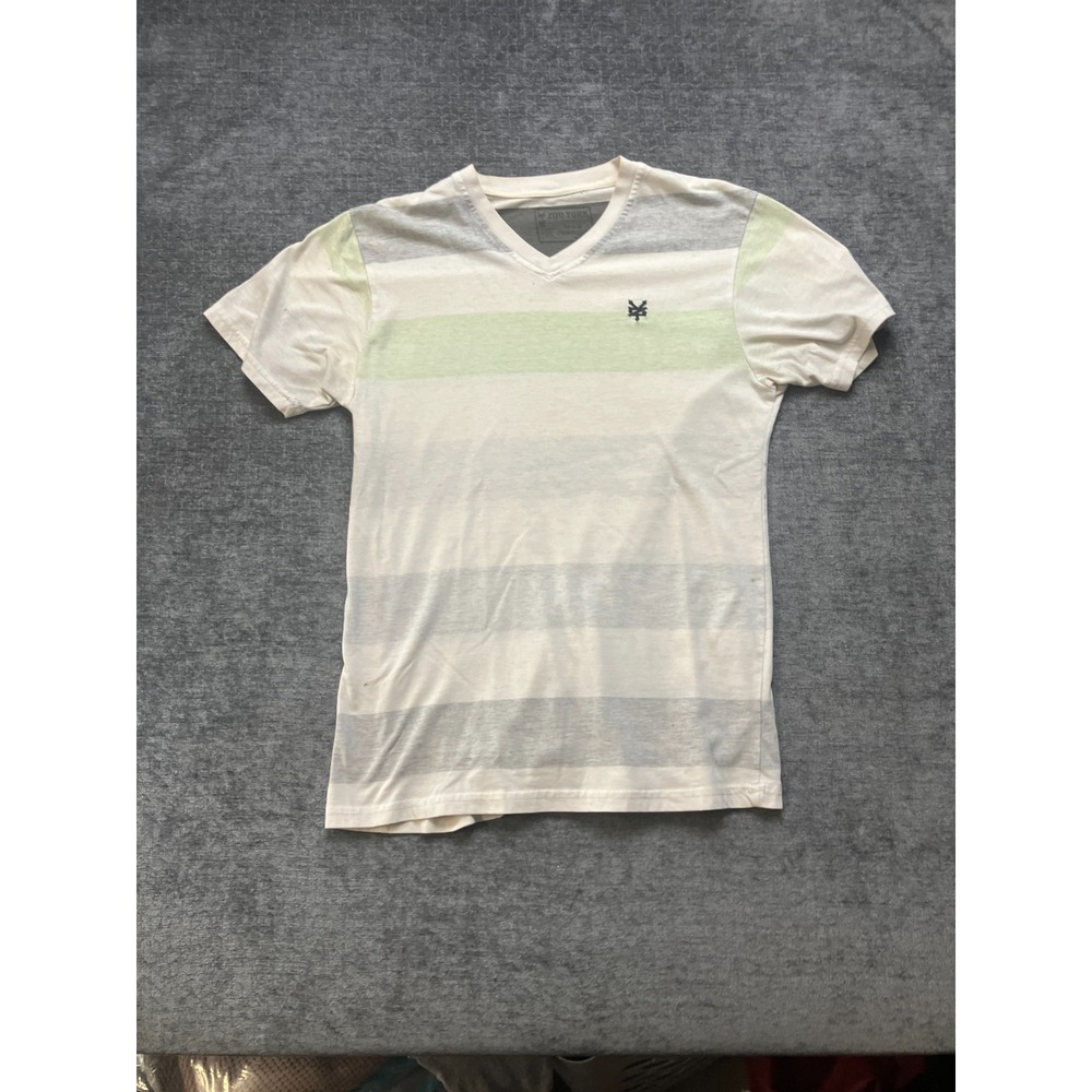 Vintage Zoo York T-Shirt Men Medium Multi Striped Embroidered Logo Casual V-Neck